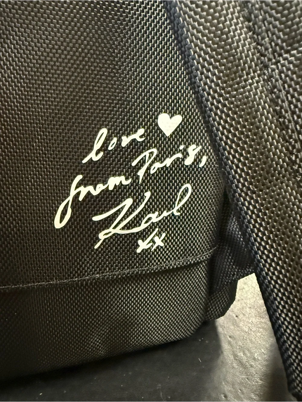 Karl Lagerfeld Travel Black Mini Backpack with Graphic “peekaboo” Lets go,  NWT